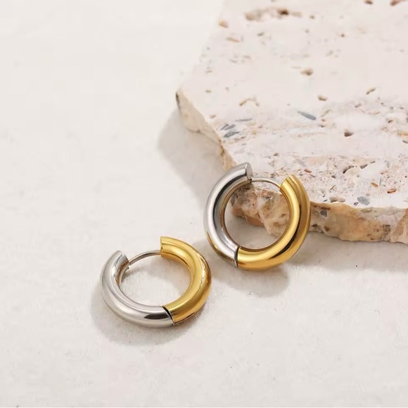 Gold and Silver Hoop Earrings - Picture 3 of 5